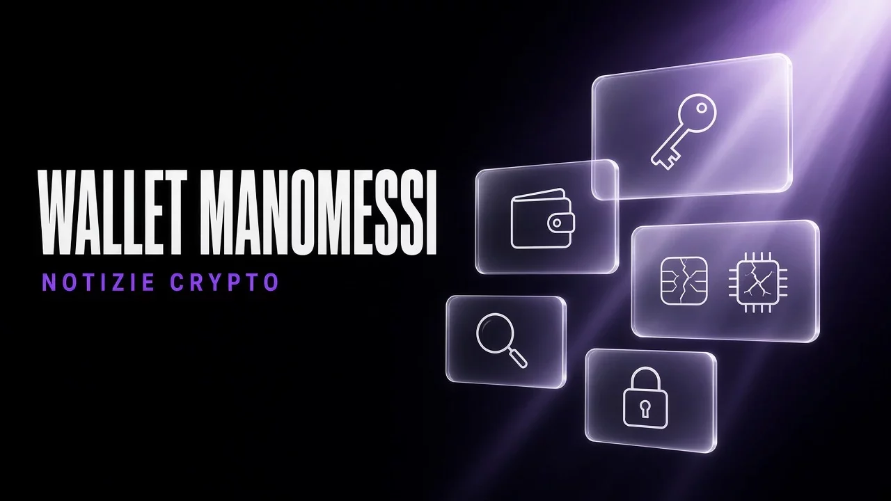Pannelli di vetro viola e nero con chiave e chip incrinato, titolo Wallet manomessi