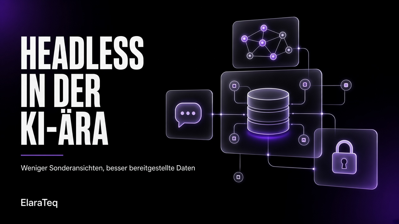 Glaspaneele mit Symbolen für API, Datenbank, Chat und Vorhängeschloss auf schwarzem und violettem Hintergrund
